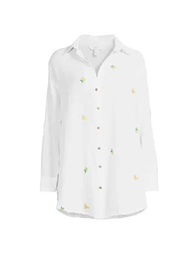 Lilly Pulitzer Women's Kwitney Cotton Cover-Up Shirt - Honeycomb Lemon Bee Half Drop - Size Large | Thumbnail 1 Lilly Pulitzer Women's Kwitney Cotton Cover-Up Shirt - Honeycomb Lemon Bee Half Drop - Size Large | Thumbnail 1