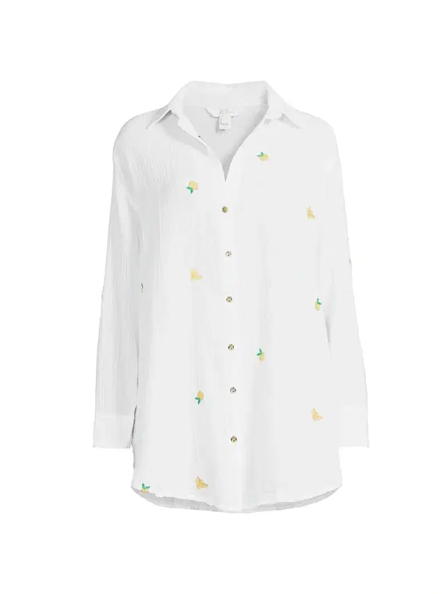 Women's Kwitney Cotton Cover-Up Shirt - Honeycomb Lemon Bee Half Drop
