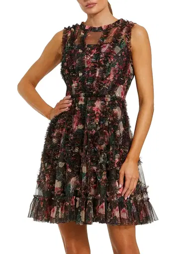 Mac Duggal Women's Floral Micro Ruffle Minidress | Thumbnail 1 Mac Duggal Women's Floral Micro Ruffle Minidress | Thumbnail 1