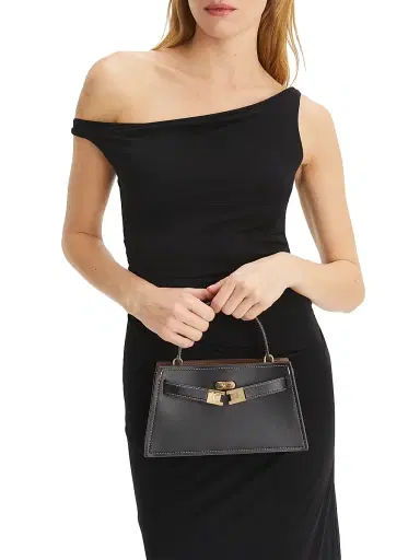 Tory Burch Women's Lee Radziwill Mini Leather Top Handle Bag - Black | Thumbnail 3