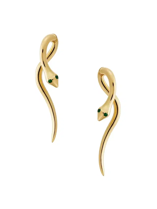 Women's Snakes Boa 18K Yellow Gold & Emerald Earrings - Gold
