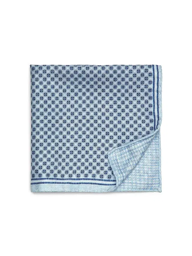 Men's Circle-Print Silk Pocket Square - Sky