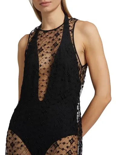 Kiki de Montparnasse Women's Diamond-Embroidered Sheer Midi-Dress - Black - Size Medium | Thumbnail 5