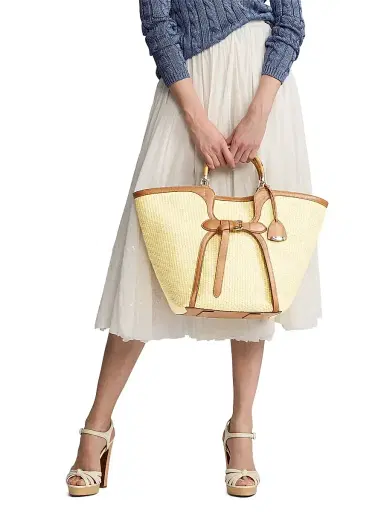 Ralph Lauren Collection Women's Large The Ralph Braided Raffia Tote Bag - Beige Gold | Thumbnail 3 Ralph Lauren Collection Women's Large The Ralph Braided Raffia Tote Bag - Beige Gold | Thumbnail 3