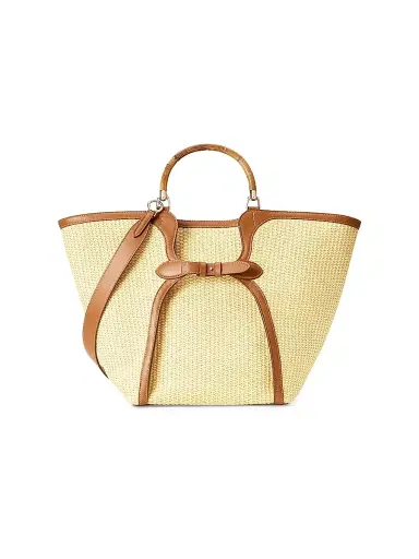 Ralph Lauren Collection Women's Large The Ralph Braided Raffia Tote Bag - Beige Gold | Thumbnail 6 Ralph Lauren Collection Women's Large The Ralph Braided Raffia Tote Bag - Beige Gold | Thumbnail 6