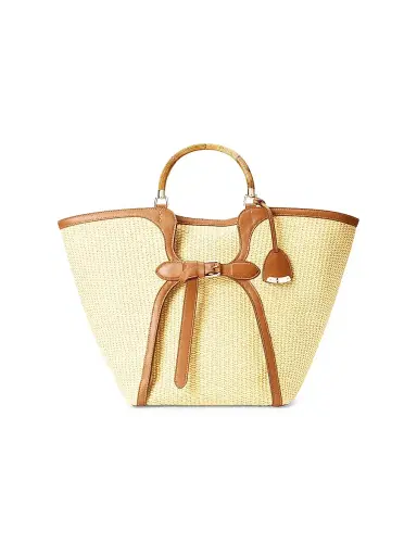 Ralph Lauren Collection Women's Large The Ralph Braided Raffia Tote Bag - Beige Gold | Thumbnail 1 Ralph Lauren Collection Women's Large The Ralph Braided Raffia Tote Bag - Beige Gold | Thumbnail 1