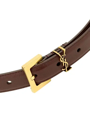 Saint Laurent Women's Cassandre Thin Belt with Square Buckle in Smooth Leather - Red Tan - Size 42 | Thumbnail 4