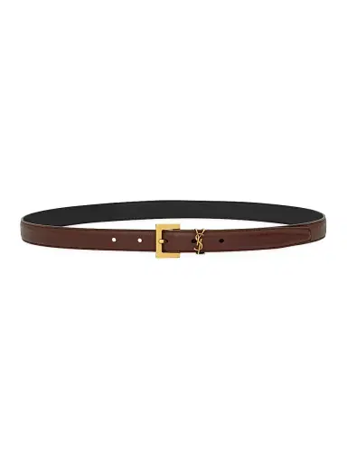 Saint Laurent Women's Cassandre Thin Belt with Square Buckle in Smooth Leather - Red Tan - Size 42 | Thumbnail 5