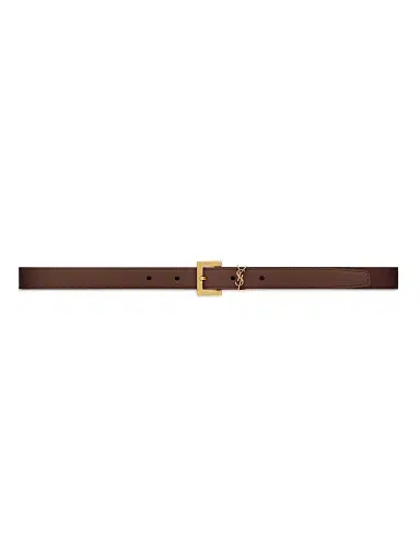 Saint Laurent Women's Cassandre Thin Belt with Square Buckle in Smooth Leather - Red Tan - Size 42 | Thumbnail 1