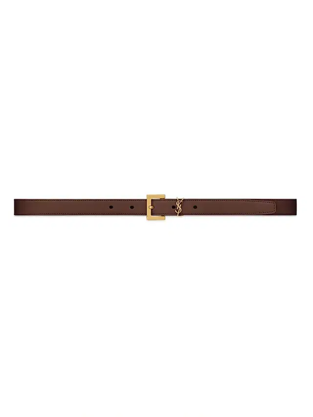 Saint Laurent Women's Cassandre Thin Belt with Square Buckle in Smooth Leather - Red Tan