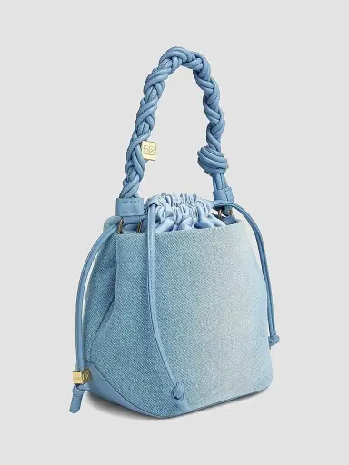 Ganni Women's Bou Charm-Embellished Denim Bucket Bag | Thumbnail 3
