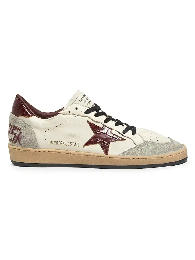 Men's Ball Star Leather & Suede Low-Top Sneakers - Beige Ice Cherry Mahogany