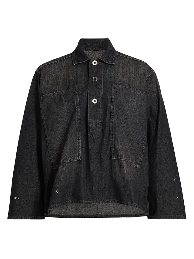 Maison Margiela Women's Oversized Denim Pull-Over Shirt - Black
