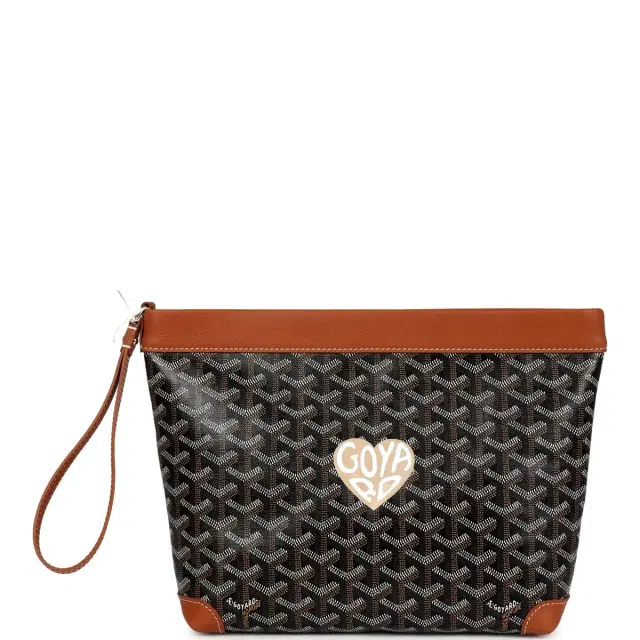 Goyard Goyardine Canvas Black and Tan Conti Pouch Palladium Hardware Goyard Goyardine Canvas Black and Tan Conti Pouch Palladium Hardware
