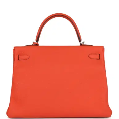 HERMÈS Pre-owned Hermes Kelly Retourne 35 Orange Poppy Togo Palladium Hardware | Thumbnail 4 HERMÈS Pre-owned Hermes Kelly Retourne 35 Orange Poppy Togo Palladium Hardware | Thumbnail 4