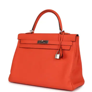 HERMÈS Pre-owned Hermes Kelly Retourne 35 Orange Poppy Togo Palladium Hardware | Thumbnail 5 HERMÈS Pre-owned Hermes Kelly Retourne 35 Orange Poppy Togo Palladium Hardware | Thumbnail 5