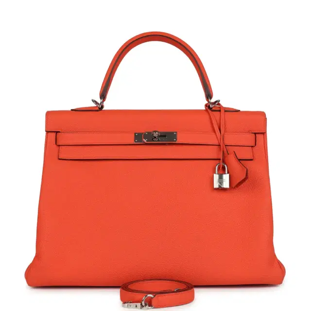 hermes Pre-owned Hermes Kelly Retourne 35 Orange Poppy Togo Palladium Hardware