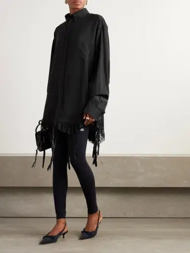 Balenciaga Fringed Lace-trimmed Lyocell-poplin Shirt | Thumbnail 2