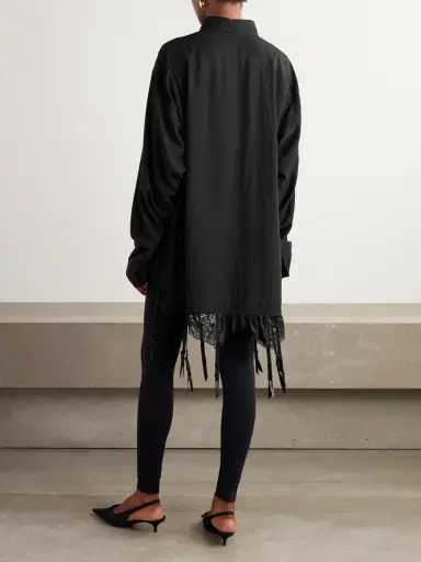 Balenciaga Fringed Lace-trimmed Lyocell-poplin Shirt | Thumbnail 3