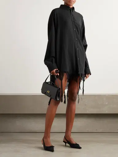 Balenciaga Fringed Lace-trimmed Lyocell-poplin Shirt | Thumbnail 4