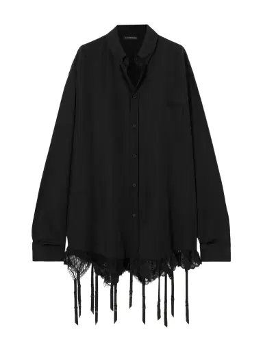 Balenciaga Fringed Lace-trimmed Lyocell-poplin Shirt | Thumbnail 1