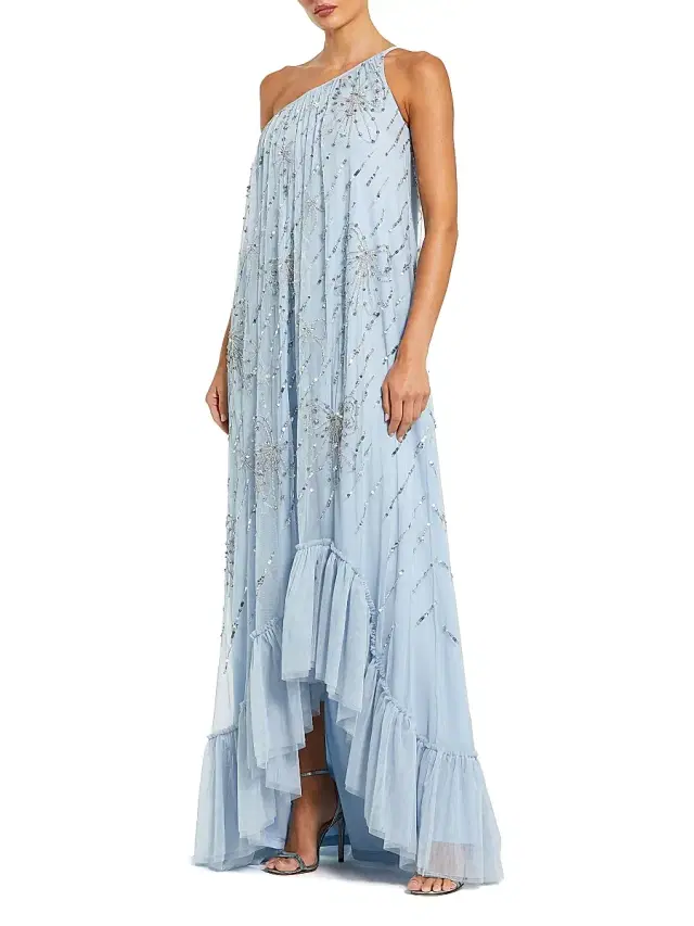 Women's Embellished One-Shoulder High-Low Gown - Powder Blue