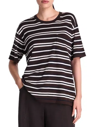 TWP Women's Striped Pocket T-Shirt - Midnight Ivory Dark Chocolate - Size Large | Thumbnail 3