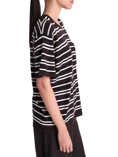 TWP Women's Striped Pocket T-Shirt - Midnight Ivory Dark Chocolate - Size Large | Thumbnail 4