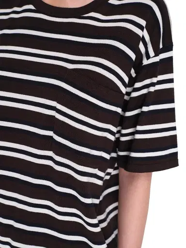 TWP Women's Striped Pocket T-Shirt - Midnight Ivory Dark Chocolate - Size Large | Thumbnail 6