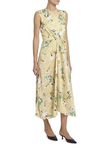 Erdem Women's Floral Pencil Tucked Midi-Dress - Marguerite Floral Lemon Ice | Thumbnail 2 Erdem Women's Floral Pencil Tucked Midi-Dress - Marguerite Floral Lemon Ice | Thumbnail 2