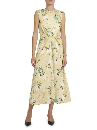 Erdem Women's Floral Pencil Tucked Midi-Dress - Marguerite Floral Lemon Ice | Thumbnail 3 Erdem Women's Floral Pencil Tucked Midi-Dress - Marguerite Floral Lemon Ice | Thumbnail 3