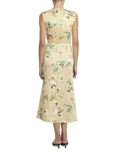Erdem Women's Floral Pencil Tucked Midi-Dress - Marguerite Floral Lemon Ice | Thumbnail 5 Erdem Women's Floral Pencil Tucked Midi-Dress - Marguerite Floral Lemon Ice | Thumbnail 5