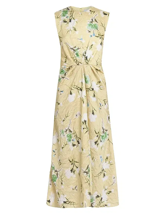 Women's Floral Pencil Tucked Midi-Dress - Marguerite Floral Lemon Ice