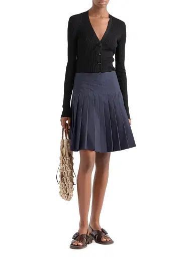 Prada Women's Pleated Poplin Mini Skirt - Blue | Thumbnail 2