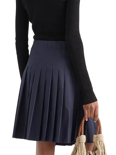 Prada Women's Pleated Poplin Mini Skirt - Blue | Thumbnail 3