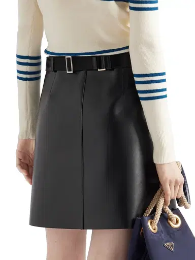 Prada Women's Leather Mini Skirt - Black | Thumbnail 4