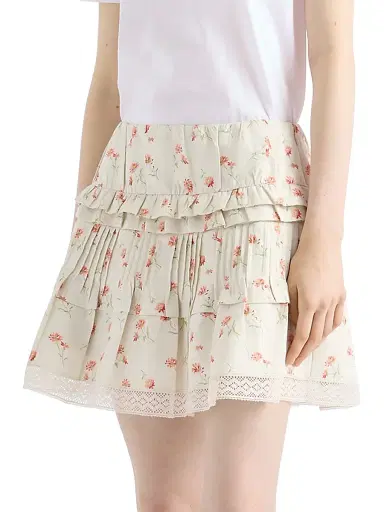 Prada Women's Floral Print Linen Mini Skirt - Beige Khaki | Thumbnail 2 Prada Women's Floral Print Linen Mini Skirt - Beige Khaki | Thumbnail 2