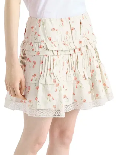 Prada Women's Floral Print Linen Mini Skirt - Beige Khaki | Thumbnail 3 Prada Women's Floral Print Linen Mini Skirt - Beige Khaki | Thumbnail 3