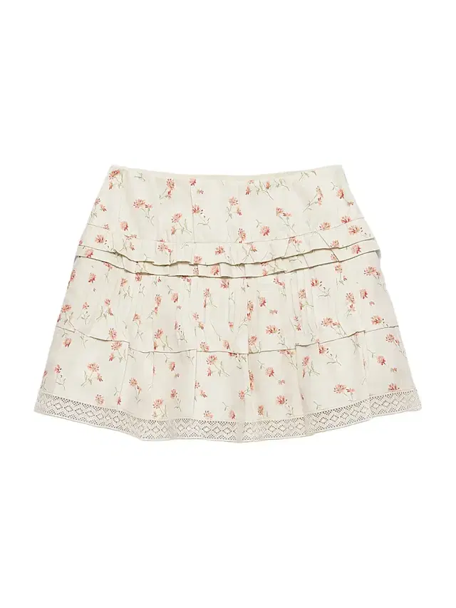 Women's Floral Print Linen Mini Skirt - Beige Khaki