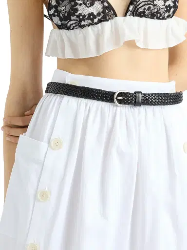 Prada Women's Soft Cotton Gabardine Skirt - White | Thumbnail 5