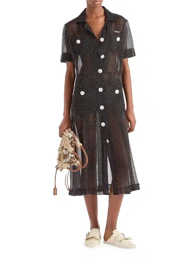 Prada Women's Polka-Dot Silk Chiffon Shirt Dress - Black | Thumbnail 2 Prada Women's Polka-Dot Silk Chiffon Shirt Dress - Black | Thumbnail 2