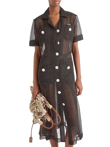 Prada Women's Polka-Dot Silk Chiffon Shirt Dress - Black | Thumbnail 4 Prada Women's Polka-Dot Silk Chiffon Shirt Dress - Black | Thumbnail 4
