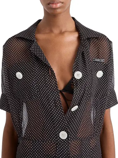 Prada Women's Polka-Dot Silk Chiffon Shirt Dress - Black | Thumbnail 5 Prada Women's Polka-Dot Silk Chiffon Shirt Dress - Black | Thumbnail 5