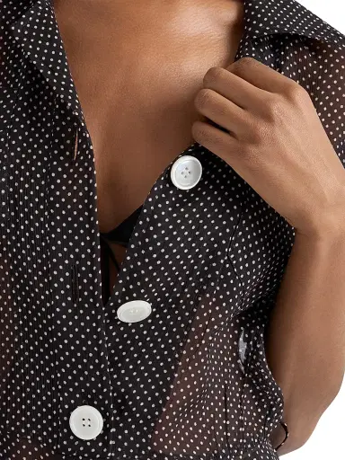 Prada Women's Polka-Dot Silk Chiffon Shirt Dress - Black | Thumbnail 6 Prada Women's Polka-Dot Silk Chiffon Shirt Dress - Black | Thumbnail 6