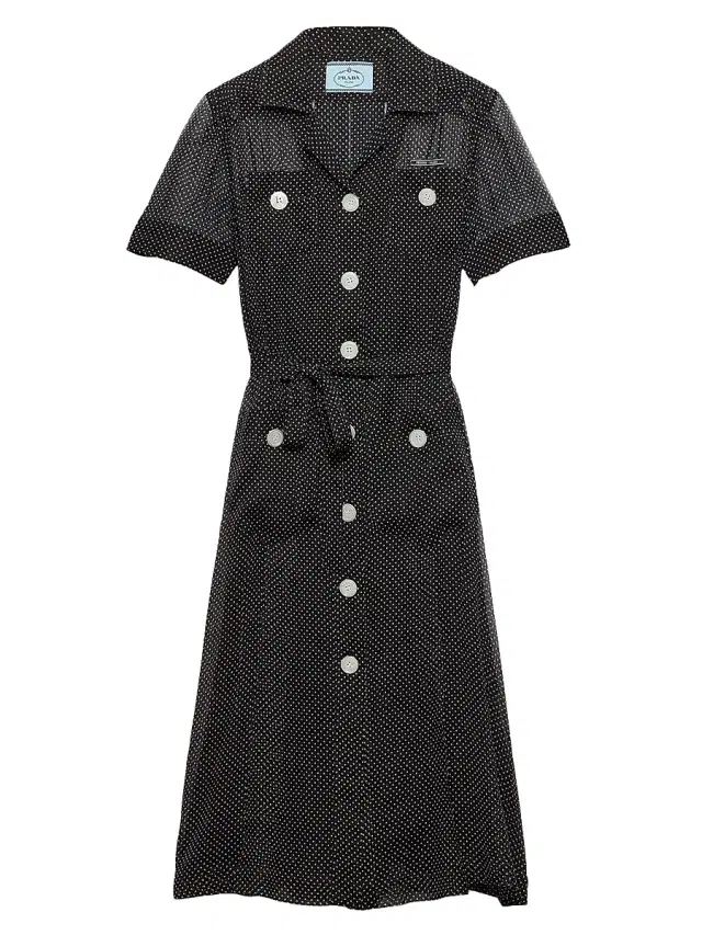 Women's Polka-Dot Silk Chiffon Shirt Dress - Black