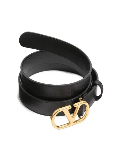 Valentino Garavani Men's VLogo Signature 30MM Belt in Shiny Calfskin - Black | Thumbnail 2