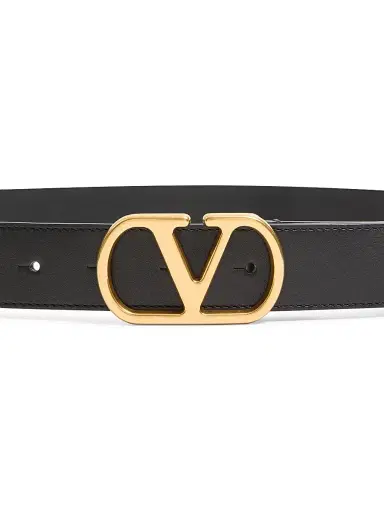 Valentino Garavani Men's VLogo Signature 30MM Belt in Shiny Calfskin - Black | Thumbnail 3