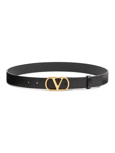 Valentino Garavani Men's VLogo Signature 30MM Belt in Shiny Calfskin - Black | Thumbnail 1