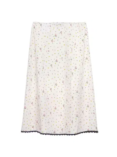 Prada Women's Floral Print Ponge Skirt - White | Thumbnail 1 Prada Women's Floral Print Ponge Skirt - White | Thumbnail 1
