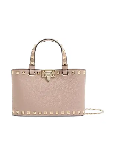 Valentino Garavani Women's Mini Rockstud Shopping Bag in Grainy Calfskin - Poudre | Thumbnail 1